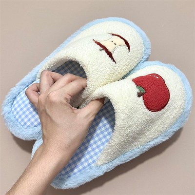 格子果棉拖鞋女2新款室内家居毛毛拖学生宿舍保暖地板月子鞋