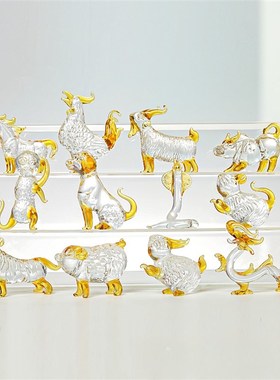 水晶十二生肖装饰龙兔牛虎猪鼠马牛蛇鸡狗猴动物家居工艺品