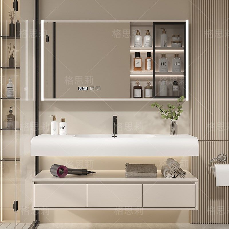 奶油风圆弧一体盆浴室柜现代洗漱台洗手池洗脸盆,家装主材,浴室柜组合,淘宝优惠券,粉丝福利购,淘宝优惠卷