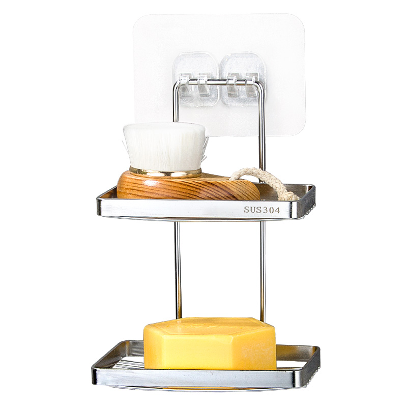 肥皂架香皂盒免打孔贴墙壁挂y式沥水置物架子卫生间不锈钢双层皂