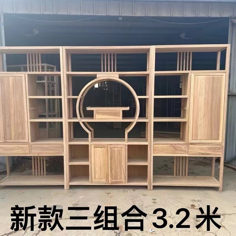 80榆木书柜书架书橱储物柜收纳柜组合带门简约抽屉Y博古架120