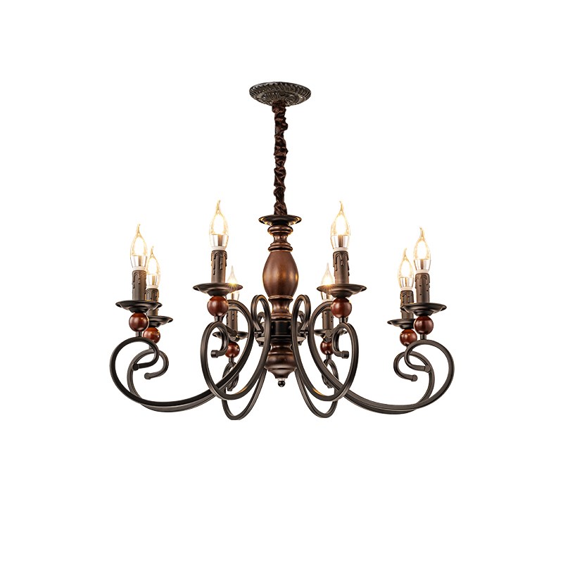 2025年新款中古风格蜡烛吊灯客厅灯氛围高级感Q实木卧室餐厅大吊