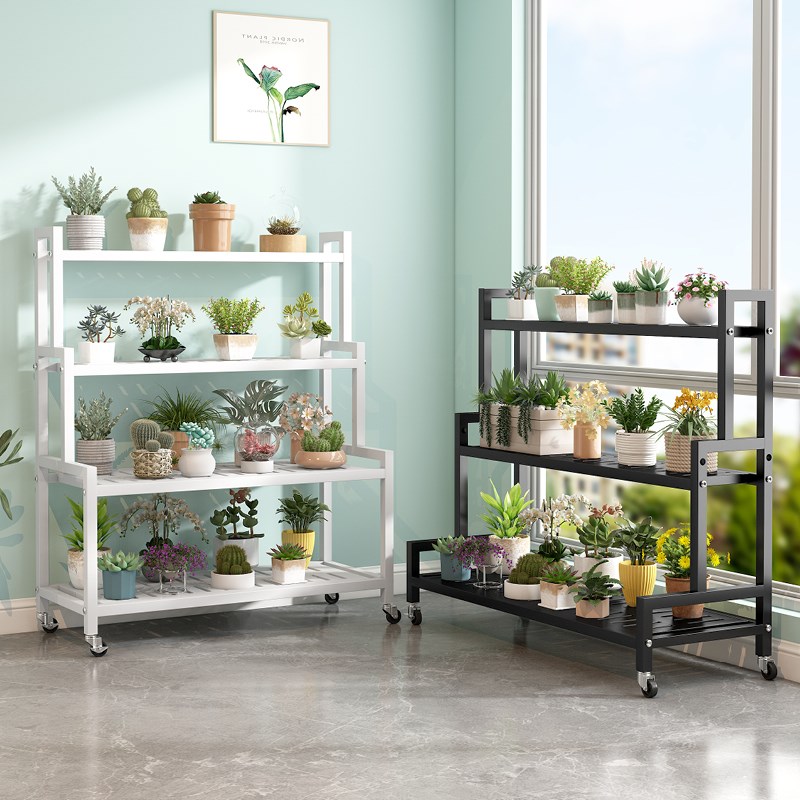 2025新款花架置物架阳台可移动带轮客厅落地式铁艺多层室外花盆