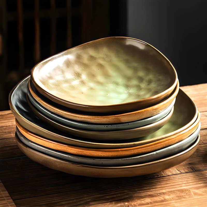 三角形菜盘粗陶盘子特别好看的高级西餐沙拉N盘精致漂亮的餐盘碟