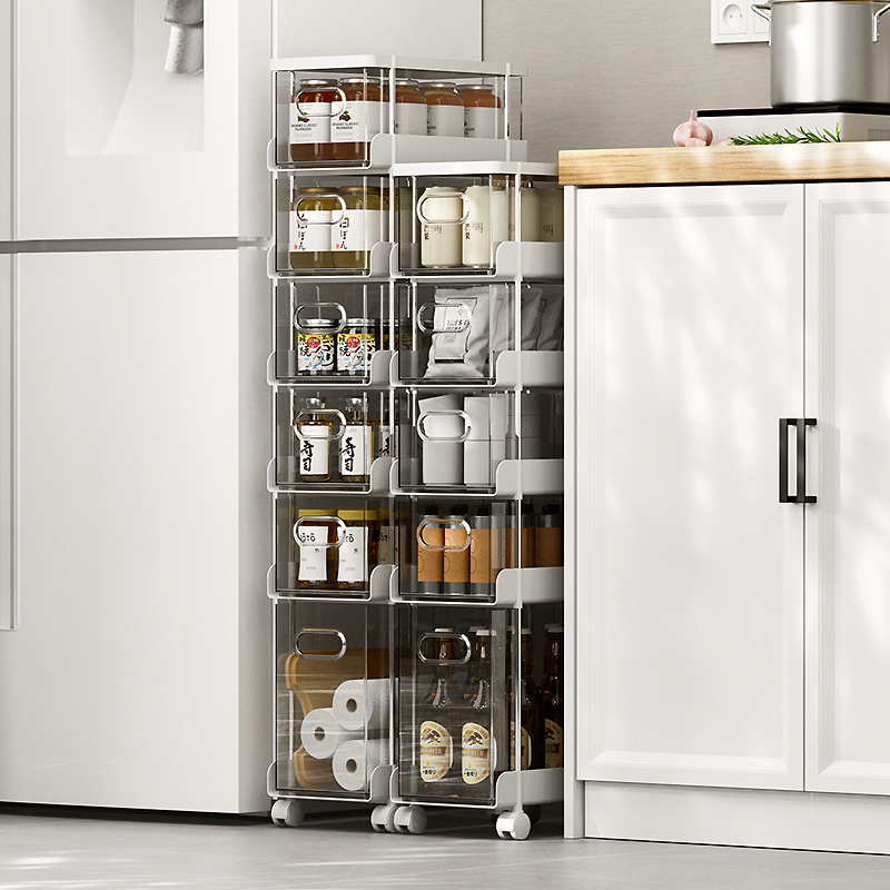 夹缝收纳柜厨房缝隙置物架抽屉式窄缝边柜卫生间带滑轮夹缝储物架