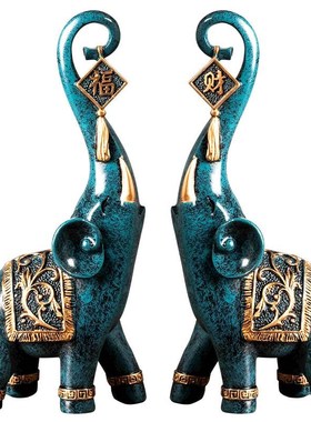 一对招财大象新中式风格创意博物古董架工艺品家居客厅装饰小摆件