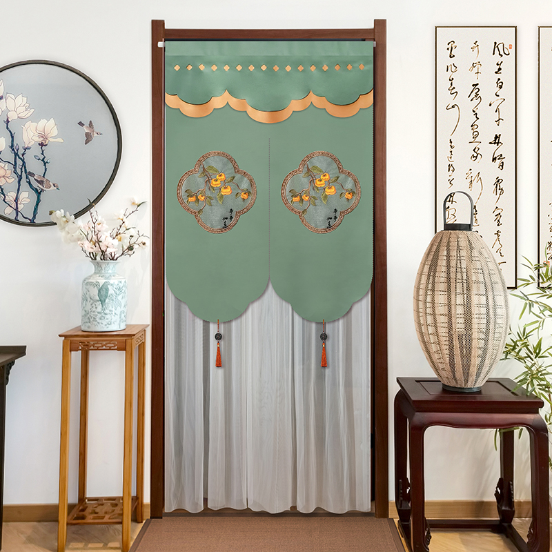门帘2024新款高档苏绣s隔断帘家用房间卧室隐私遮挡帘免打孔遮光