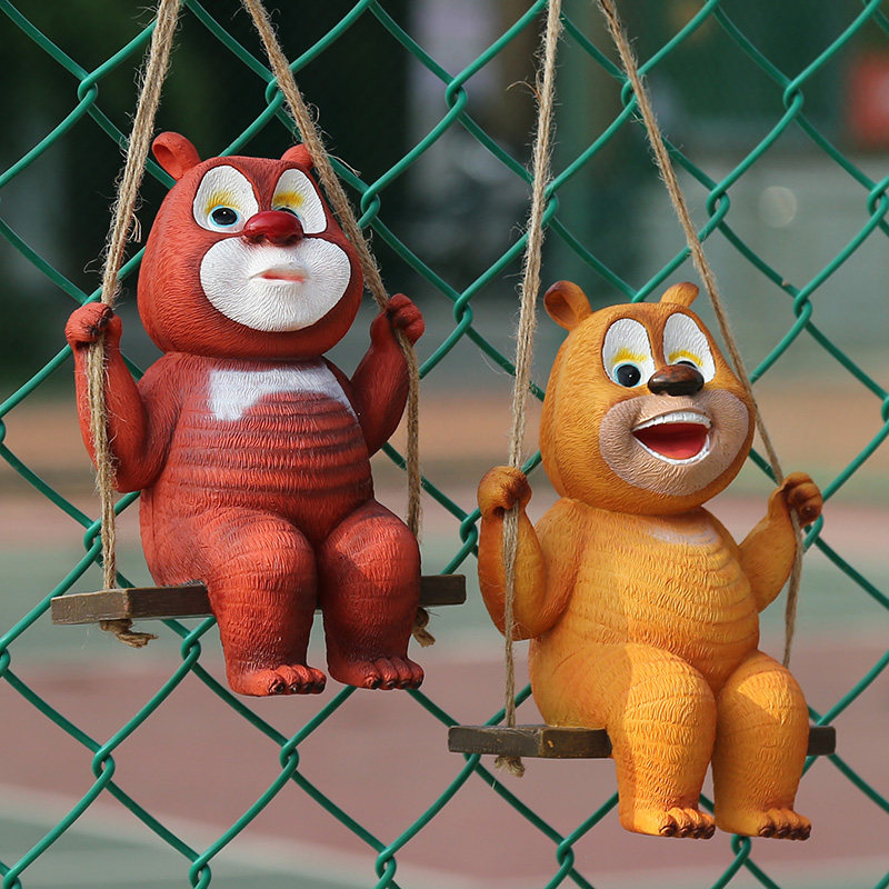 花园装饰 户外庭院卡通动物秋千熊树脂摆饰阳台树上田园风挂件