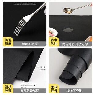 黑色大理石纹餐桌垫防水防油台面保护垫轻奢高级感桌布皮革茶几垫