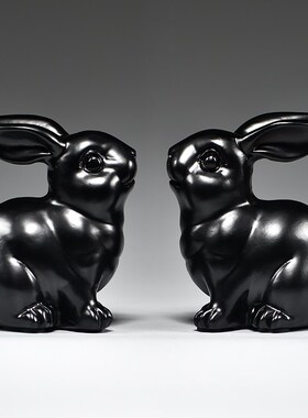 黑色木质兔子摆件实木雕刻十二生肖黑兔吉祥物客厅补角装饰工艺品