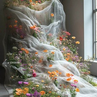 云雾铁丝网造型设计师面料定型背景装饰摄影婚庆道具可塑柔软纱网