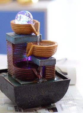 欧式小喷泉流水水景摆设室内办公桌创意风水轮装饰工艺品个性摆件