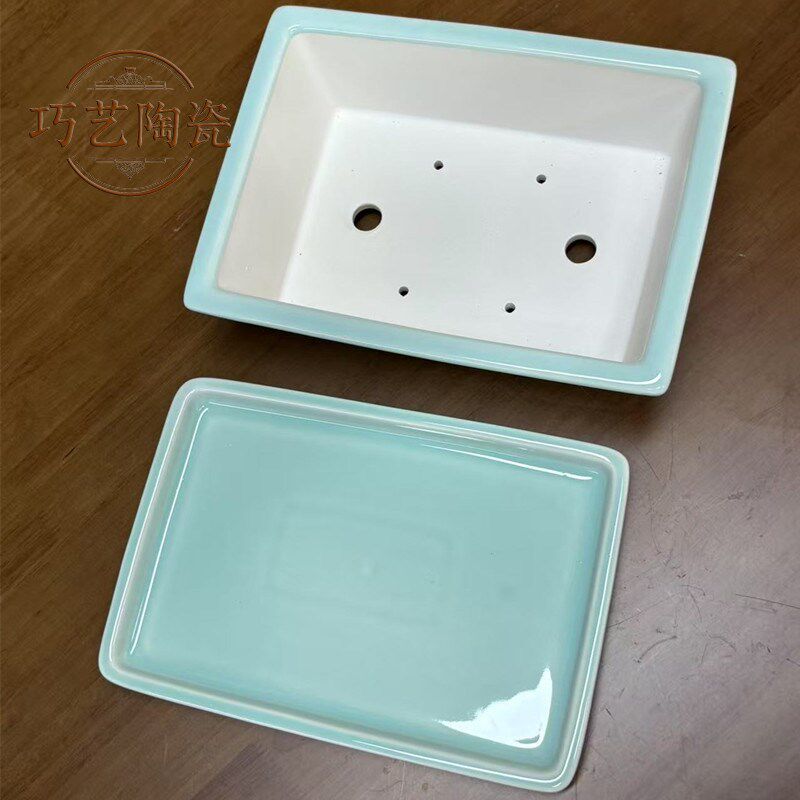 宜兴精品紫砂花盆大号长方形带托盘底座大口径陶瓷盆景盆新中式