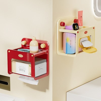 多巴胺吸盘免打孔l卫生间纸巾盒壁挂式高级感厕纸洗脸巾收纳置物