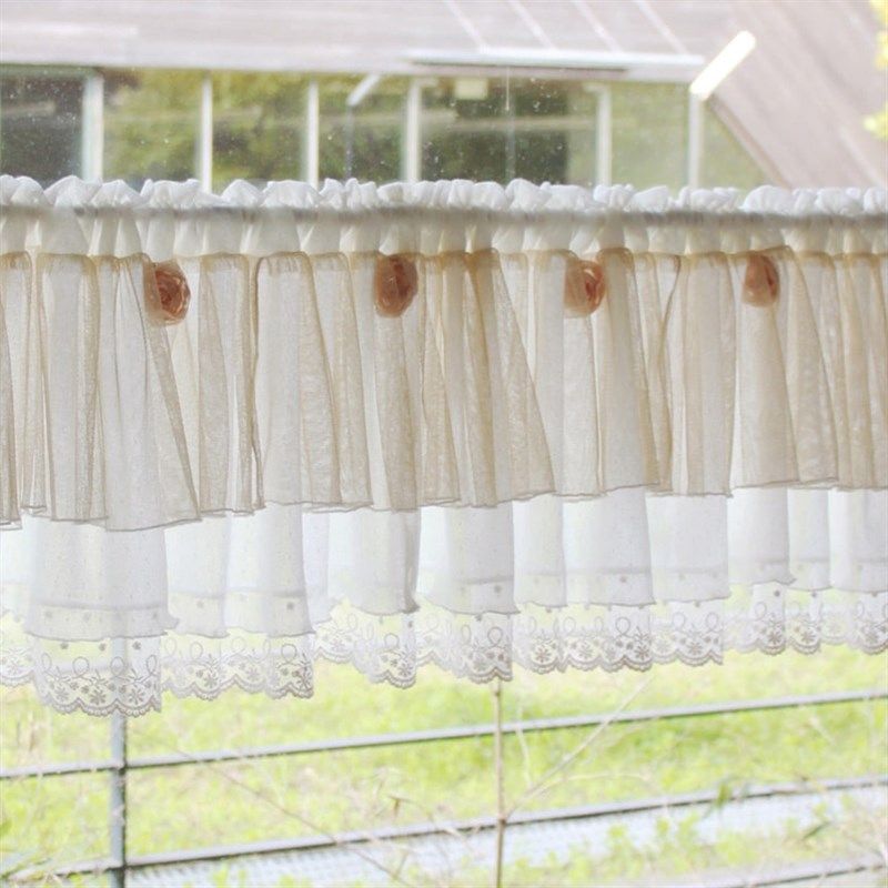 蕾丝法式短帘立体玫瑰花仙气窗幔小窗户纱帘短门帘装饰遮挡半截帘