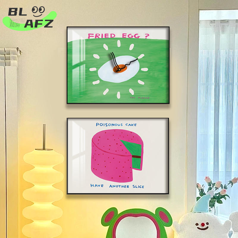 彩色趣味多巴胺小众孟菲斯水果卡通电表箱装饰画时钟挂画客餐厅表图片