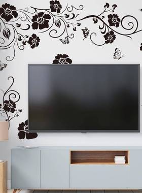 黑色玫瑰花朵背景墙面装饰贴画卧室沙发床头玫瑰藤蔓墙贴画57004