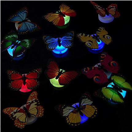 七彩发光蝴蝶小夜灯双层蝴蝶小夜灯可粘贴LED装饰墙壁灯厂家