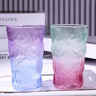 冰川纹玻璃水杯家用渐变色啤酒杯茶杯早餐杯果汁杯厂家 拿样款