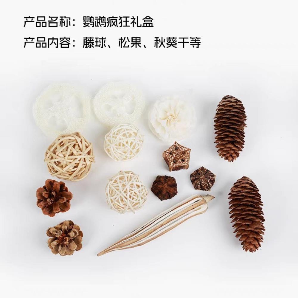 圣诞装饰跨境组合天然通草球拉菲草藤球永生花松塔丝瓜络杨桃干
