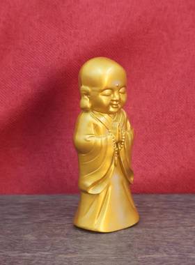 禅意小和尚弥勒佛像摆件招财进宝元宝文财神站像中式佛像家居供奉