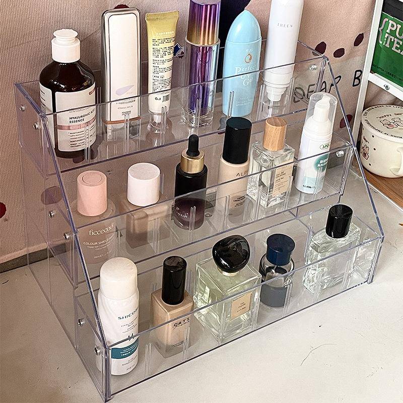 透明阶梯式桌面护肤品口红置物架眼影盘香水展示架子化妆品收纳盒