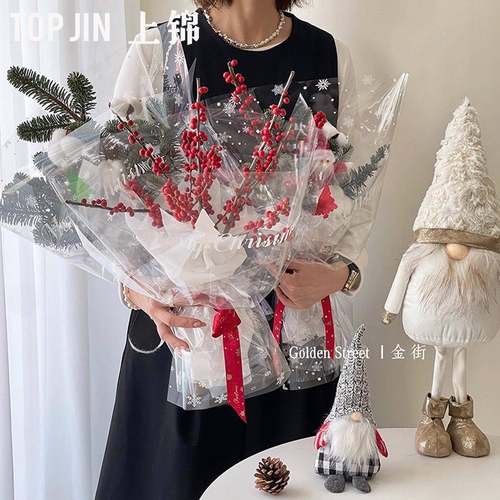 圣诞节雪花玻璃纸花束礼品包装纸防水高透opp膜冬日氛围包装材料