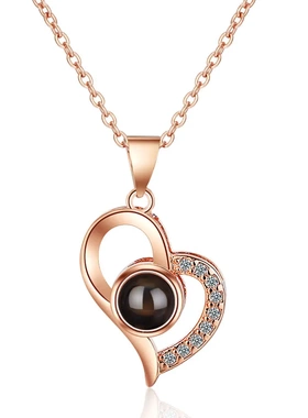 心中有你桃心爱心投影镂空100种一百种语言我爱你记忆项链女