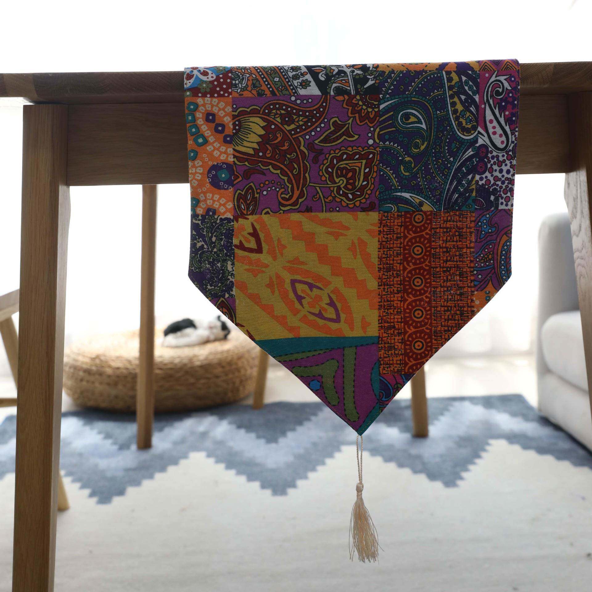 双层棉麻桌旗美式复古风盖布波西米亚风茶几布艺床旗床尾巾