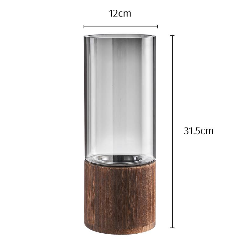 日式简约绿植精巧花瓶网红轻奢圆润厚重木托玻璃装饰水培桌面摆件