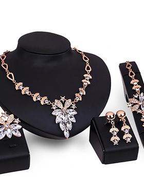 New 4Pcs Jewelry Set Flower Design Birthday Gift Durable Nec