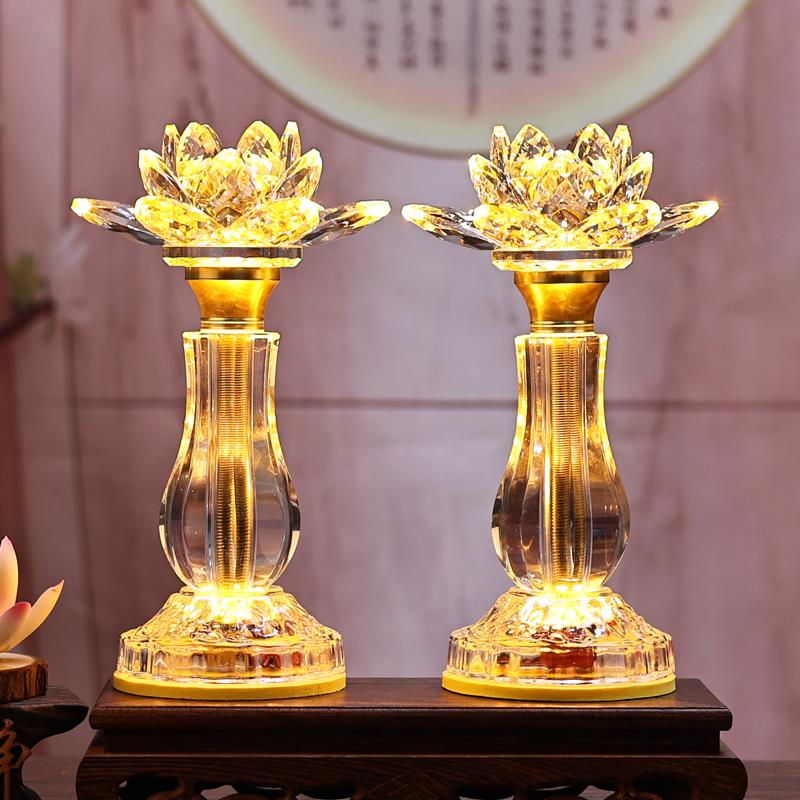 莲花灯新款家用一对插电LED七彩水晶荷花灯供灯插电式黄光财神灯