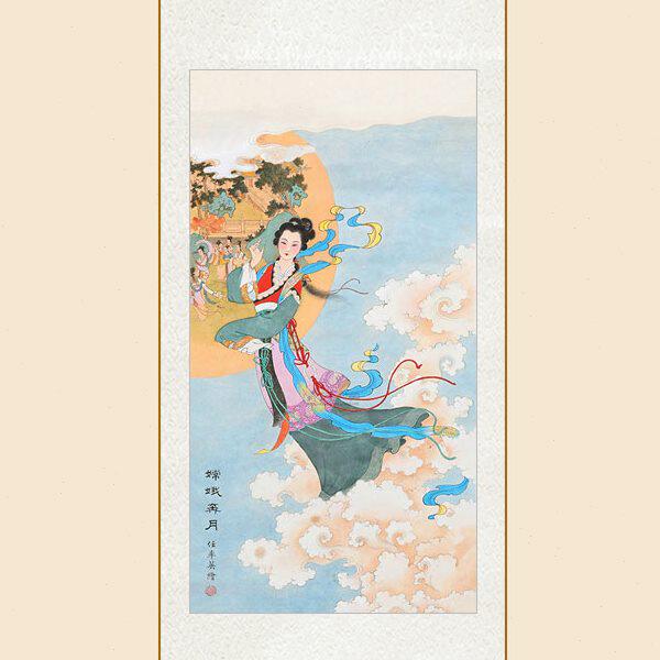 嫦娥奔月图 广寒宫常娥仙女画像 女神绢布卷轴挂画客厅装饰画定制