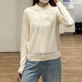 UINQUT/女装通勤POLO衫长袖翻领针织简约百搭纯色打底上衣478333