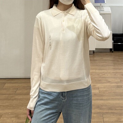 UINQUT/女装通勤POLO衫长袖翻领针织简约百搭纯色打底上衣478333