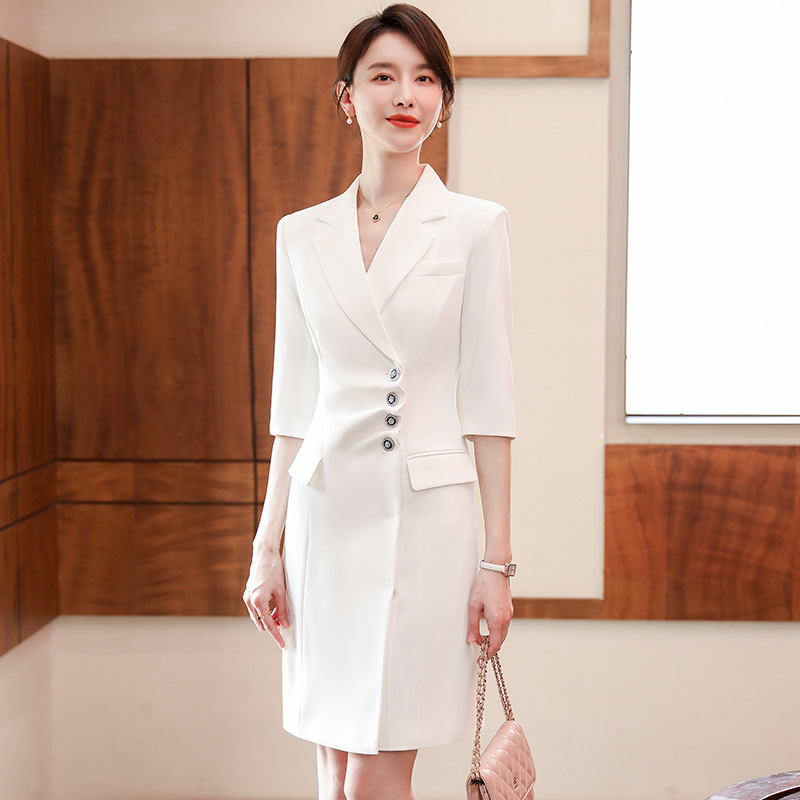 日本品质职业西装连衣裙女2025夏季新款薄款气质正式场合白色长裙