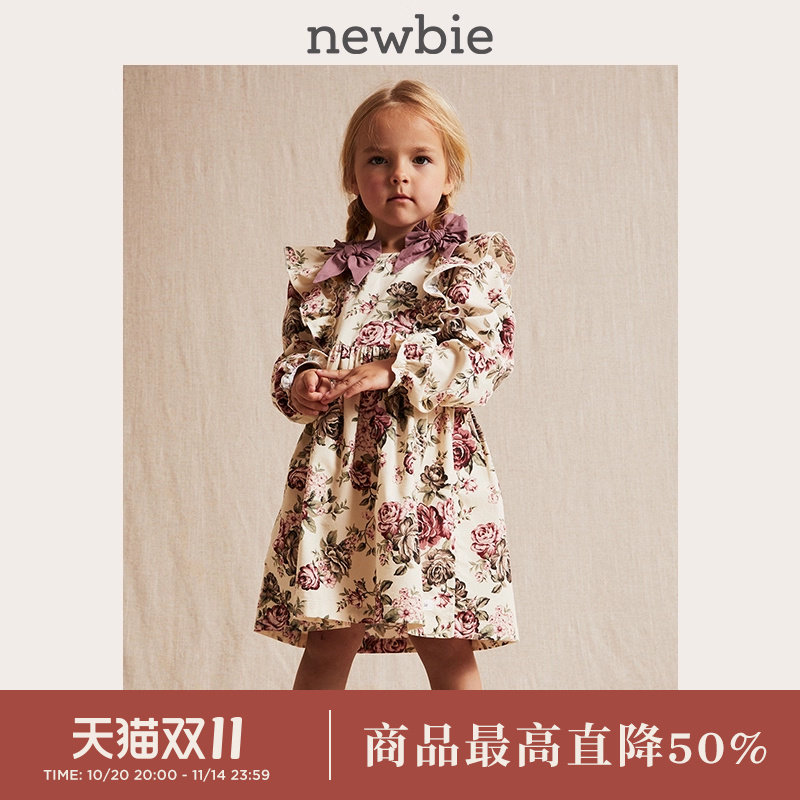 Newbie瑞典进口童装秋冬新款儿童玫瑰灯芯绒厚款宫廷风裙子连衣裙