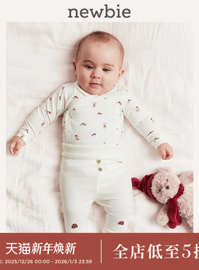 Newbie瑞典进口高端童装婴儿圣诞印花有机棉连体爬服柔软亲肤
