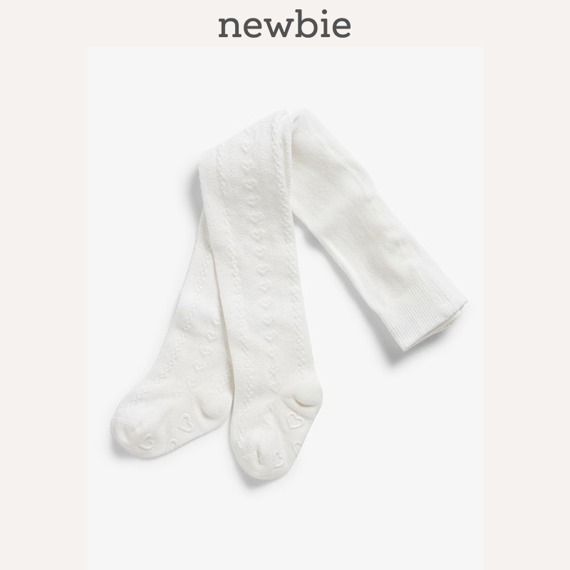 Newbie瑞典进口童装秋冬婴幼儿有机棉白色爱心印花连裤袜长袜保暖