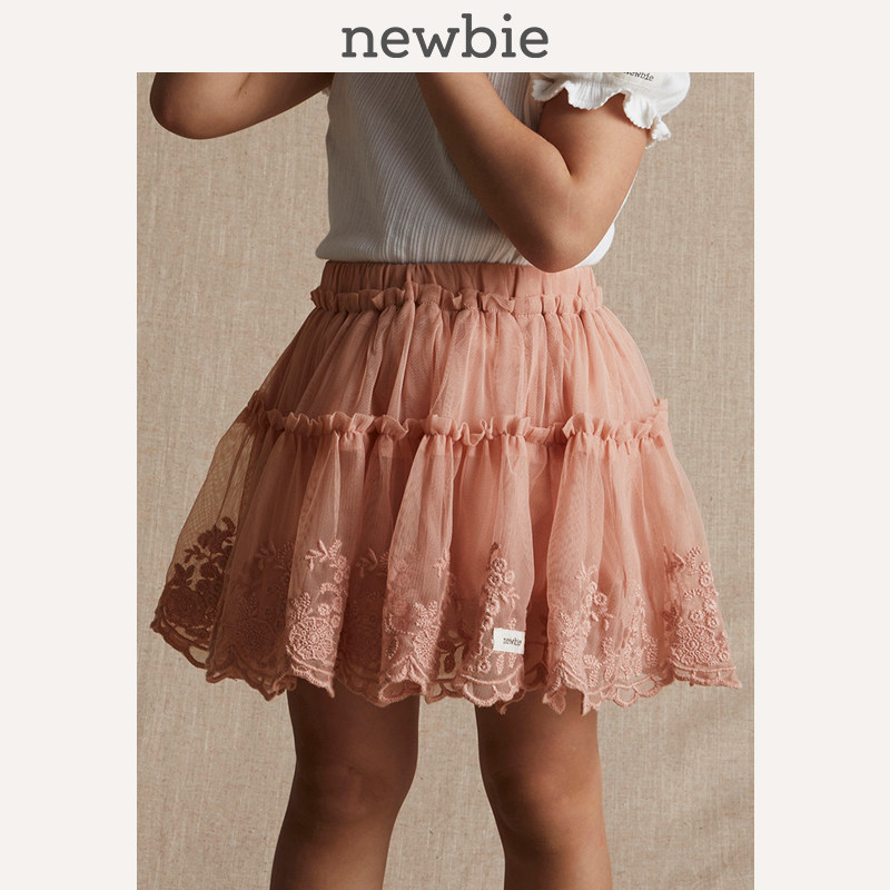 Newbie瑞典童装春夏婴儿儿童裙子玫瑰粉网眼公主纱裙百搭网纱短裙