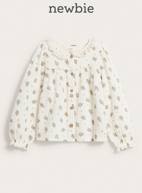 Newbie瑞典进口童装秋冬儿童花卉系列纯棉翻领长袖上衣衬衣