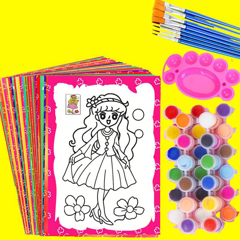 绘画卡纸模板卡通儿童涂色画本立体填色本3-6岁水彩画全套小孩