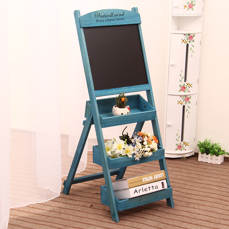 实木做旧支架式黑板咖啡馆店铺餐厅立式广告板花架移折叠广告黑板