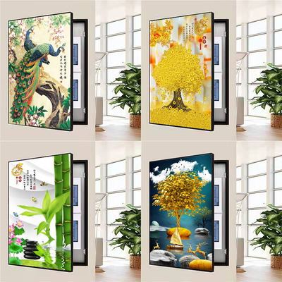 竖版侧开电表箱装饰画免打孔简约风竖款客厅挂画遮挡电闸盒配电箱