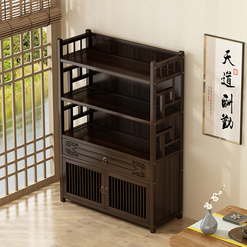 茶架子置物架博古架实木中式茶室茶叶柜展示柜茶桌边柜茶具收纳层