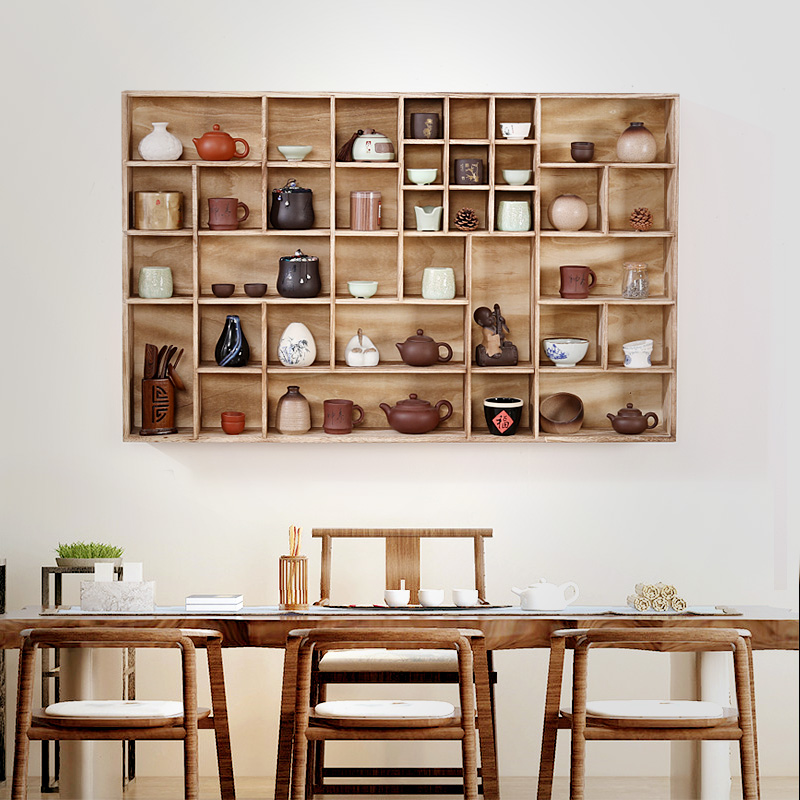 博古架实木中式壁挂式多宝阁挂墙茶壶架茶杯架茶具置物展示架茶架