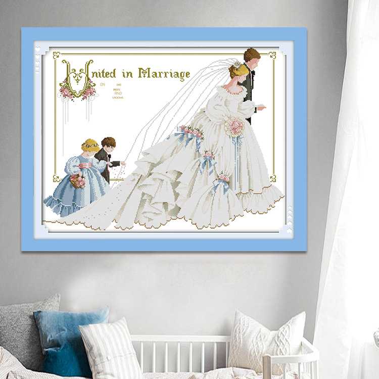 新款直销十字绣线绣新款两个花童白色婚纱结婚系列卡通情侣线绣自