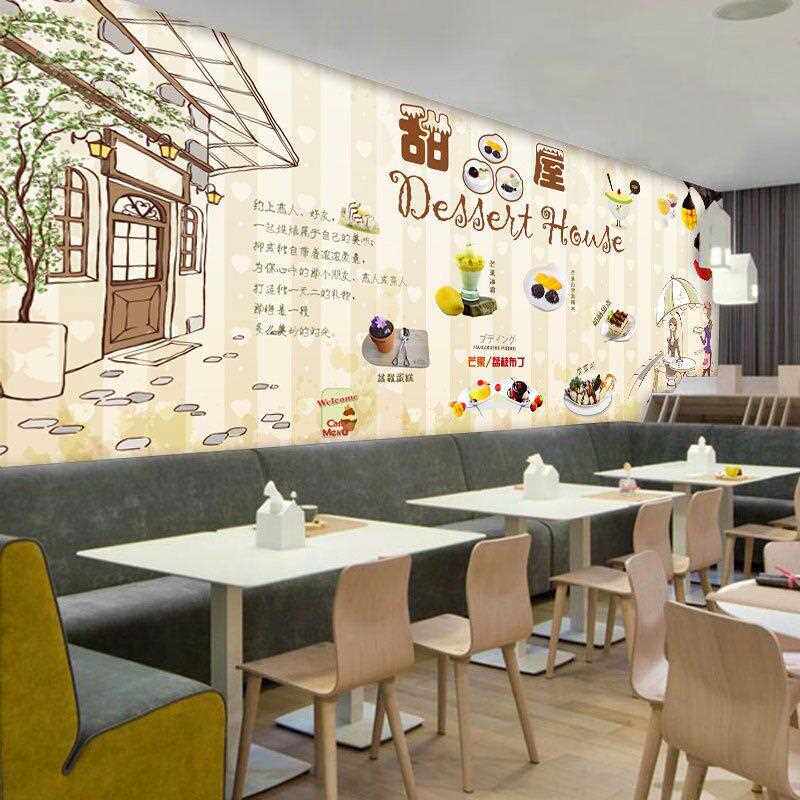 新款直销欧式甜品屋壁纸面包房休闲吧壁纸壁画烘焙蛋糕奶茶店背景