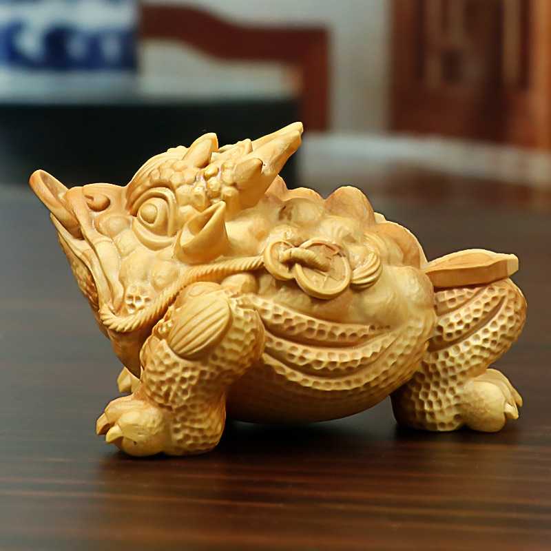 新款直销黄杨木雕龙蟾金蟾摆件木质手把件三足金蟾家居店铺开业礼