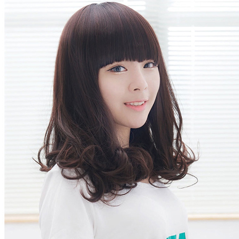 新款直销外贸欧美假发女中长发梨花头齐刘海头套长卷发大波浪假发